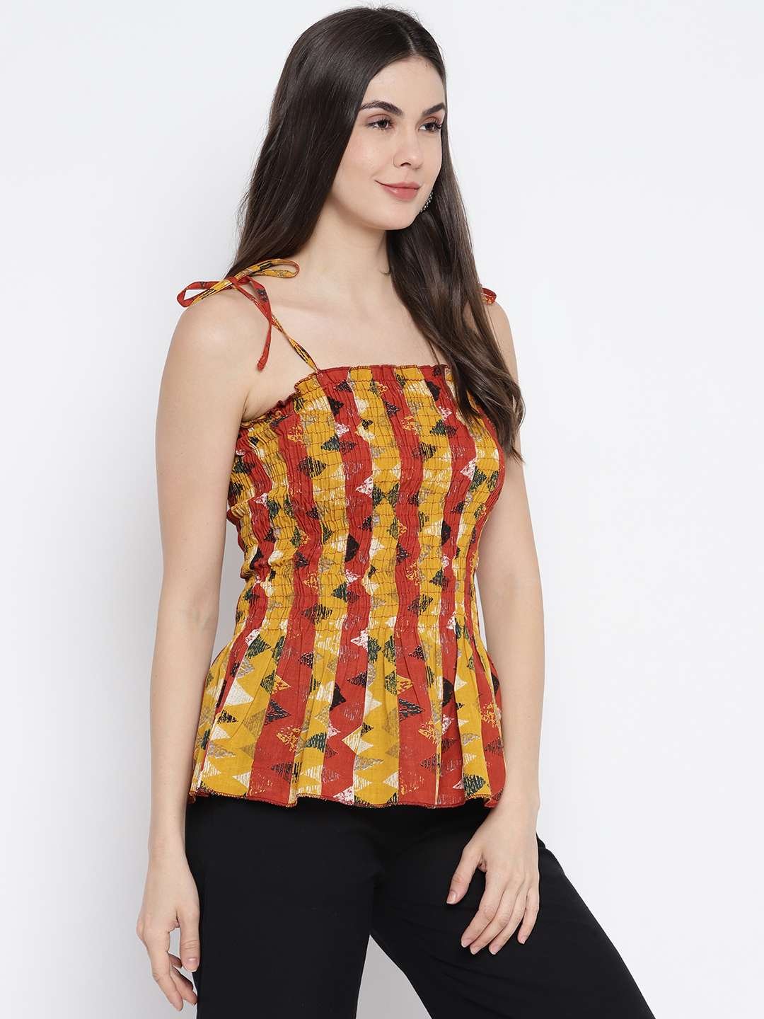 Women's Rayon Printed Casual Summer Style Tie Shoulder Straps Free Size Tank Top ( Multi1)